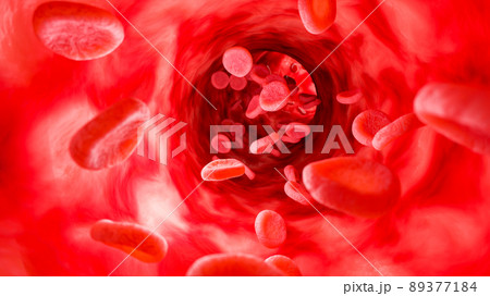 Red blood cells in artery. 3D rendering illustration. 89377184