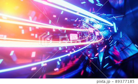 Flying inside blue data cables. 3D rendering illustration. 89377185