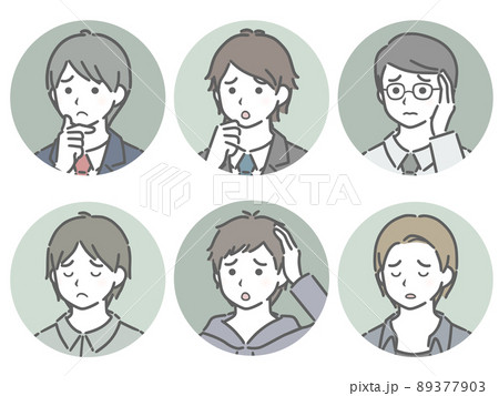 困る若い男性の斜め向き丸アイコンセット 89377903
