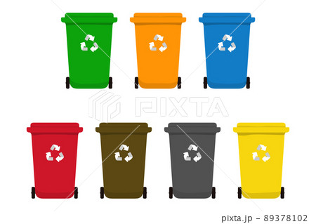 Dumpster bins for cardboard, plastic, no recycling, paper, hazardous, organic and glass. Dumpster bins for cardboard, plastic, no recycling, paper, hazardous, organic and glass. 89378102