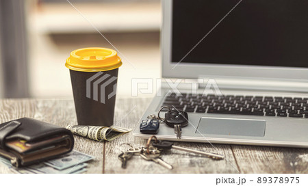 A business person's home desk before going to work on a weekday A business person's home desk before going to work on a weekday 89378975