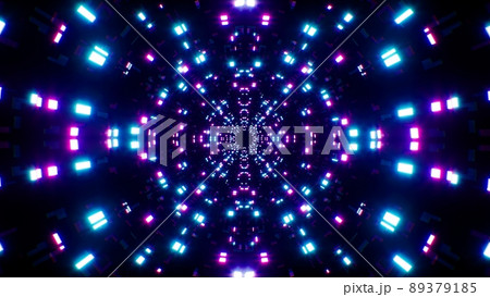 Many Small Neon Square Lights in Tunnel 89379185