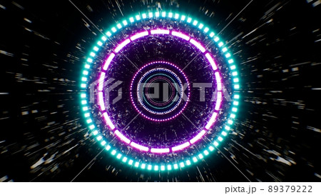 Cyan and Purple Color Circle Light in the Sci fi Tunnel Background 89379222