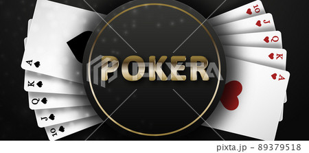 Poker on a black background and royal flush of the suit of hearts and spades. Background for casino advertising, poker, gambling. Vector illustration. Poker on a black background and royal flush of the suit of hearts and spades. Background for casino advertising, poker, gambling. Vector illustration. 89379518