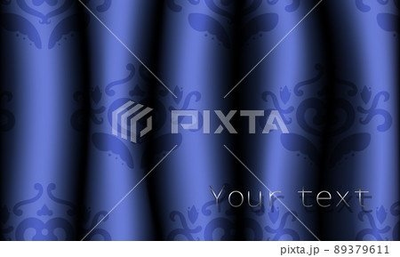 Realistic purple patterned fabric curtains. Pattern on drapes. Vector illustration. Realistic purple patterned fabric curtains. Pattern on drapes. Vector illustration. 89379611