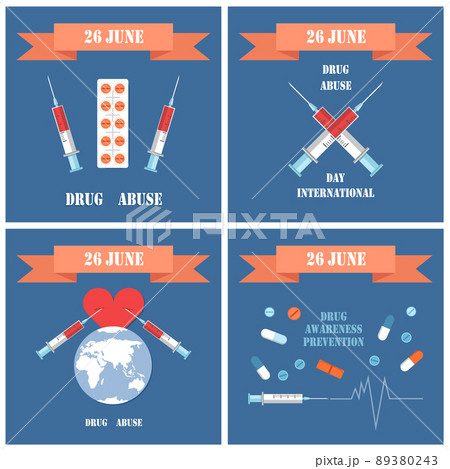 June 26 Drug Abuse Day Set Vector Illustration 89380243