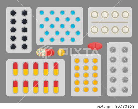 Medicine Capsules Blister Set Vector Illustration 89380258
