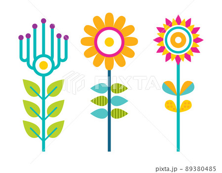 Bright Creative Flowers with Colorful Petals Set 89380485