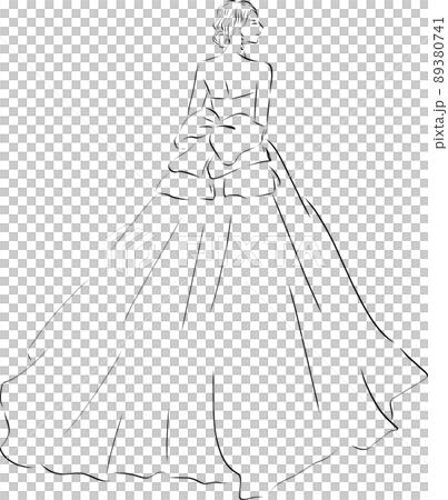 ウェディングドレスを着た女性　線画 89380741
