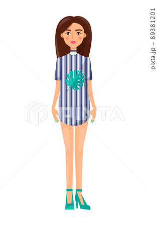 Girl in Short Dress with Collar and Stilettoes Girl in Short Dress with Collar and Stilettoes 89381201