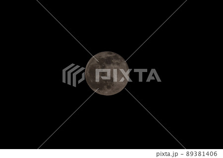Super full moon with dark black background for placement in video, banner, shot in march 2022 89381406