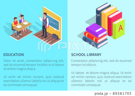 Education School Library Posters Students and Book 89381705