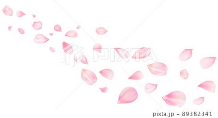 Sakura flying petals, romantic background with realistic pink cherry flower petals flow or falling motion. Love, romance, floral spring season or wedding invitation with rose pastel colors 89382341