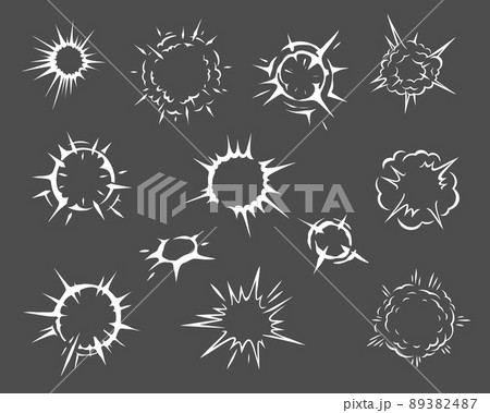 Cartoon spark and explosion effect set. Vector comic boom blast clouds, exploded bomb fire burst energy and bang crash power with smoke, dust and air speed motion trails, comics book explosion effects Cartoon spark and explosion effect set. Vector comic boom blast clouds, exploded bomb fire burst energy and bang crash power with smoke, dust and air speed motion trails, comics book explosion effects 89382487
