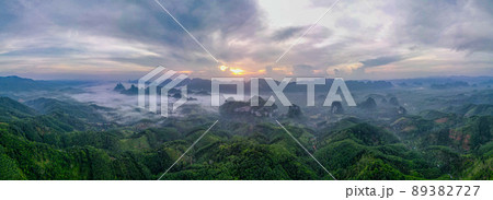 Aerial and Panorama view of Doi Tapang show fog or mist cover some part of area with sunrise light. 89382727