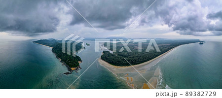 Panorama and aerial view of Phra Thong island with sandy beach in southern part Thailand cloudy sky 89382729