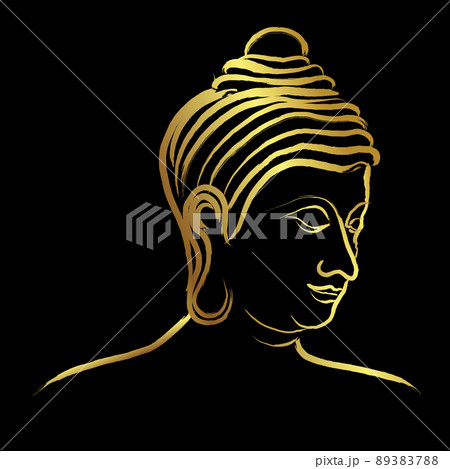 Face of golden buddha head with golden border element .Golden Brush stroke painting illustration design 89383788