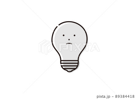 困った顔の光っていない暗い豆電球 電源オフ 考え中 停電のイメージ素材のイラスト素材