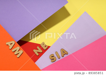 Concept of problems with memory, amnesia disease on multicolor background 89385851