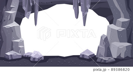 Cartoon cave vector background, rock cavern game illustration, stone mine underground tunnel frame 89386820