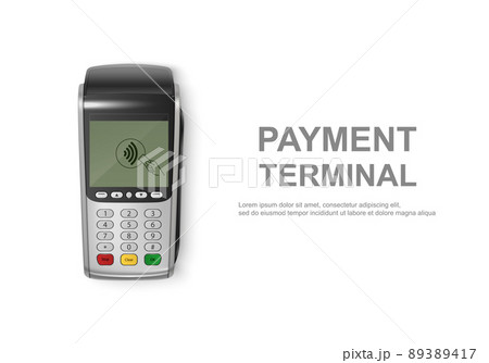 Vector Realistic 3d Touch NFC Mobile Payment Machine. POS Terminal Closeup Isolated on White. Design Template of Bank Payment Wireless Contactless Terminal, Mockup. Payments device. Top View Vector Realistic 3d Touch NFC Mobile Payment Machine. POS Terminal Closeup Isolated on White. Design Template of Bank Payment Wireless Contactless Terminal, Mockup. Payments device. Top View 89389417