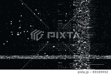 Glitch retro video. Old VHS distortions. Horizontal abstract lines. Videotape backdrop template. Random white elements. Retro camera playback. Vector illustration 89389492