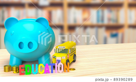 The blue piggy bank and school bus image for saving to education 3d rendering The blue piggy bank and school bus image for saving to education 3d rendering 89390289