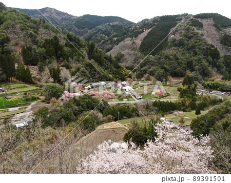 素朴な自然体の村、川の口集落の空撮 素朴な自然体の村、川の口集落の空撮 89391501