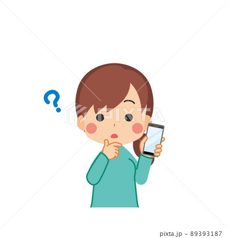 スマホを持って考えている可愛い若い女性のイラスト 白背景 クリップアート 上半身 ベクターのイラスト素材 スマホを持って考えている可愛い若い女性のイラスト 白背景 クリップアート 上半身 ベクターのイラスト素材