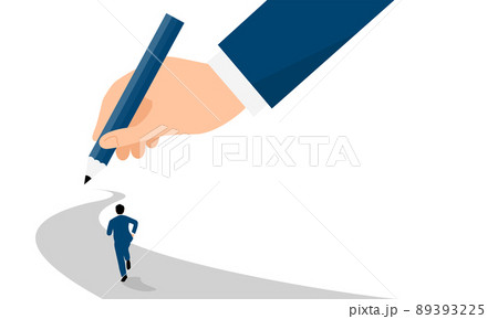 鉛筆で描かれた道とその上を走るビジネスマンのイラスト、ベクター 89393225