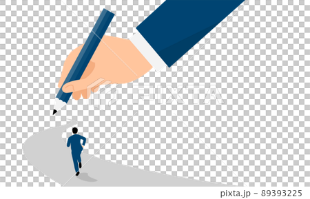 鉛筆で描かれた道とその上を走るビジネスマンのイラスト、ベクター 89393225