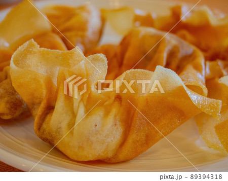 Close up shot of deep fried shrimp dumpling Close up shot of deep fried shrimp dumpling 89394318