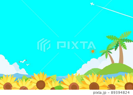 夏のバカンスをイメージした手描きの風景イラストのイラスト素材 3944