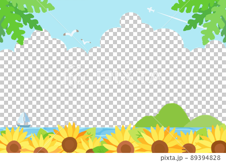 シンプルでかわいい手描きの夏の海の風景イラストのイラスト素材 3948