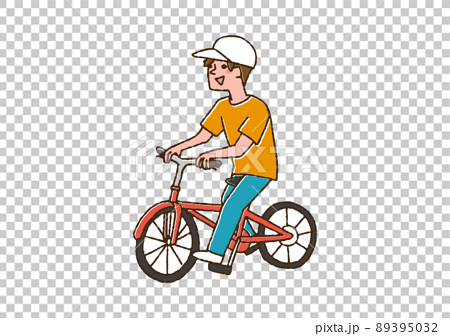 自転車で出かける男性 コミカルな手書きの人物 ベクター 線画にカラーのイラスト素材