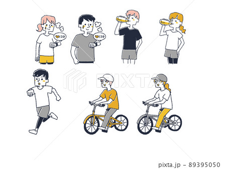 スポーツを楽しむ人々のセット コミカルな手書きの人物 ベクター 線画にカラーのイラスト素材