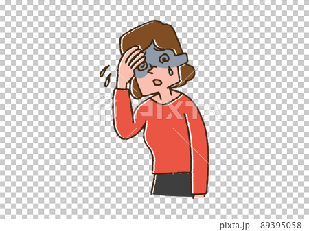 貧血婦女可笑的手寫人物矢量，線條畫上的顏色 89395058