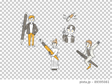 A man who works as a writer, a comical handwritten person who fights with a pen, a vector, a line drawing and a color 89395081