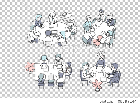 People exchanging opinions at meetings Teamwork set Comical handwritten person Vector, line drawing and color People exchanging opinions at meetings Teamwork set Comical handwritten person Vector, line drawing and color 89395144