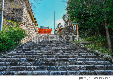 愛媛　道後温泉　伊佐爾波神社　急階段と赤い社 89395397