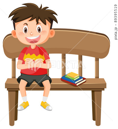 Boy sitting on the wooden bench Boy sitting on the wooden bench 89395519