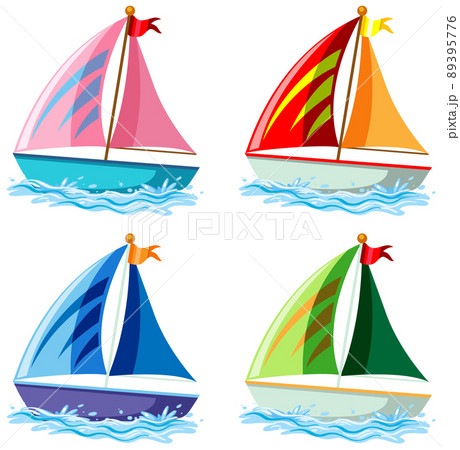 Set of sailboats in different colours illustration 89395776