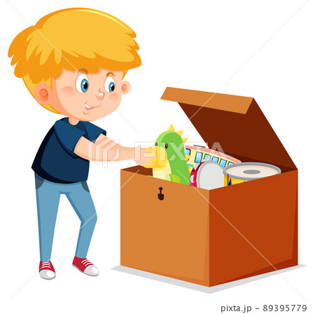 A boy putting his toy into the box 89395779