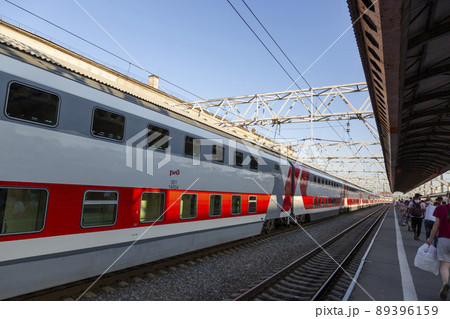 St. Petersburg, Russia-July 17, 2021: landing on a high-speed passenger train at the Moscow Station of St. Petersburg 89396159