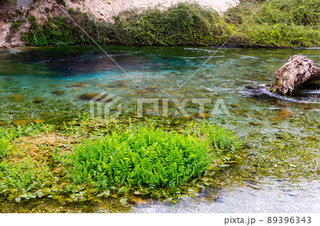 Natural landscape with clear emerald water of Blue Eye, Albania 89396343