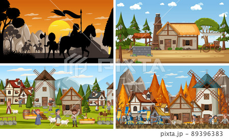 Set of different scene medieval with silhouette Set of different scene medieval with silhouette 89396383