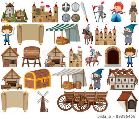Medieval characters buildings set Medieval characters buildings set 89396459