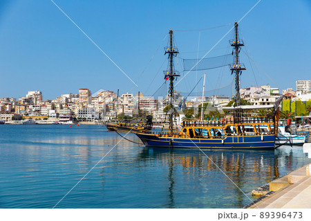 Vintage wooden sailboats moored in Sarande harbor on Ionian Sea Vintage wooden sailboats moored in Sarande harbor on Ionian Sea 89396473