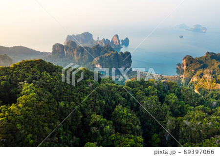summer view of rocky mountains and sea in a tropical morning summer view of rocky mountains and sea in a tropical morning 89397066