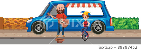 People playing guitar on the sidewalk 89397452